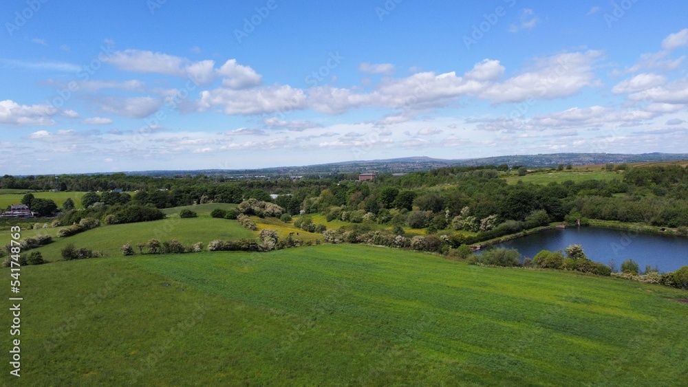 Aerial view of green fields and open countryside. Taken in Lancashire England. Aerial view of green fields and open countryside. Taken in Lancashire England.