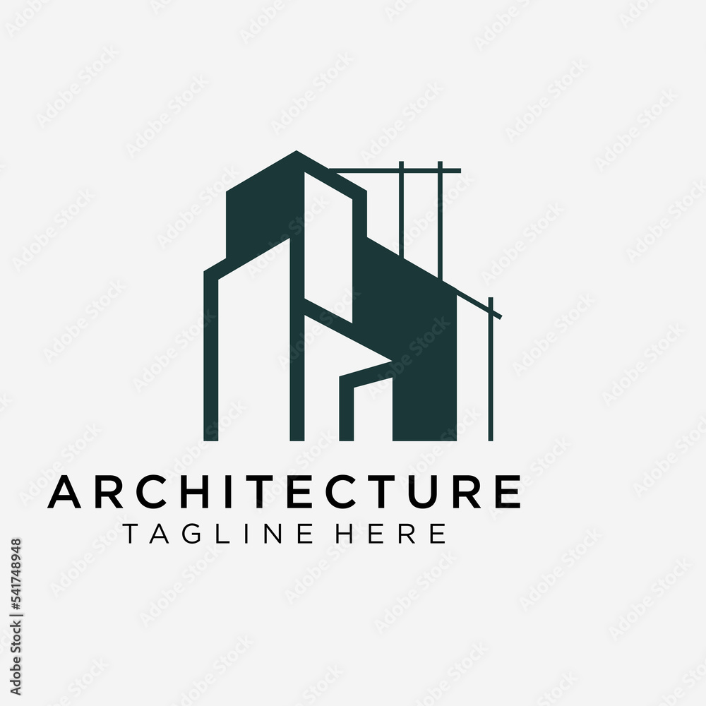 Fototapeta premium Construction logo in line art style, building, unique, Premium Vector