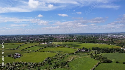 Aerial view of green fields and open countryside. Taken in Lancashire England.  © ReayWorld