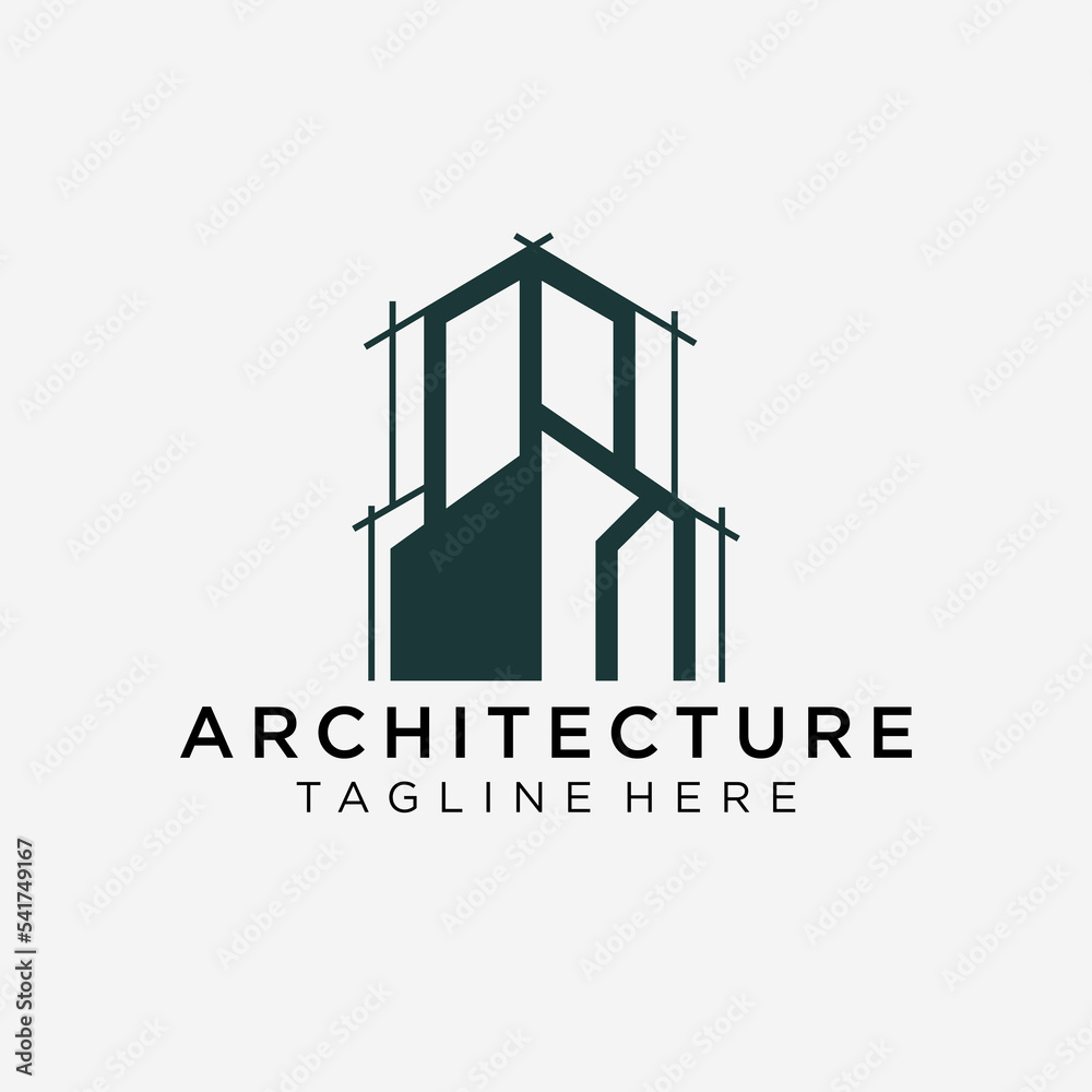 Construction logo in line art style, building, unique, Premium Vector
