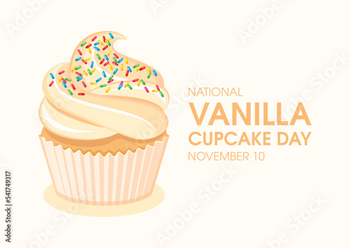 National Vanilla Cupcake Day vector. Creamy vanilla cupcake with sprinkle sugar icon vector. November 10 each year. Important day