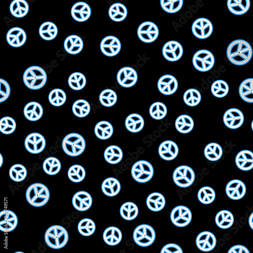 Line Peace icon isolated seamless pattern on black background. Hippie symbol of peace. Vector