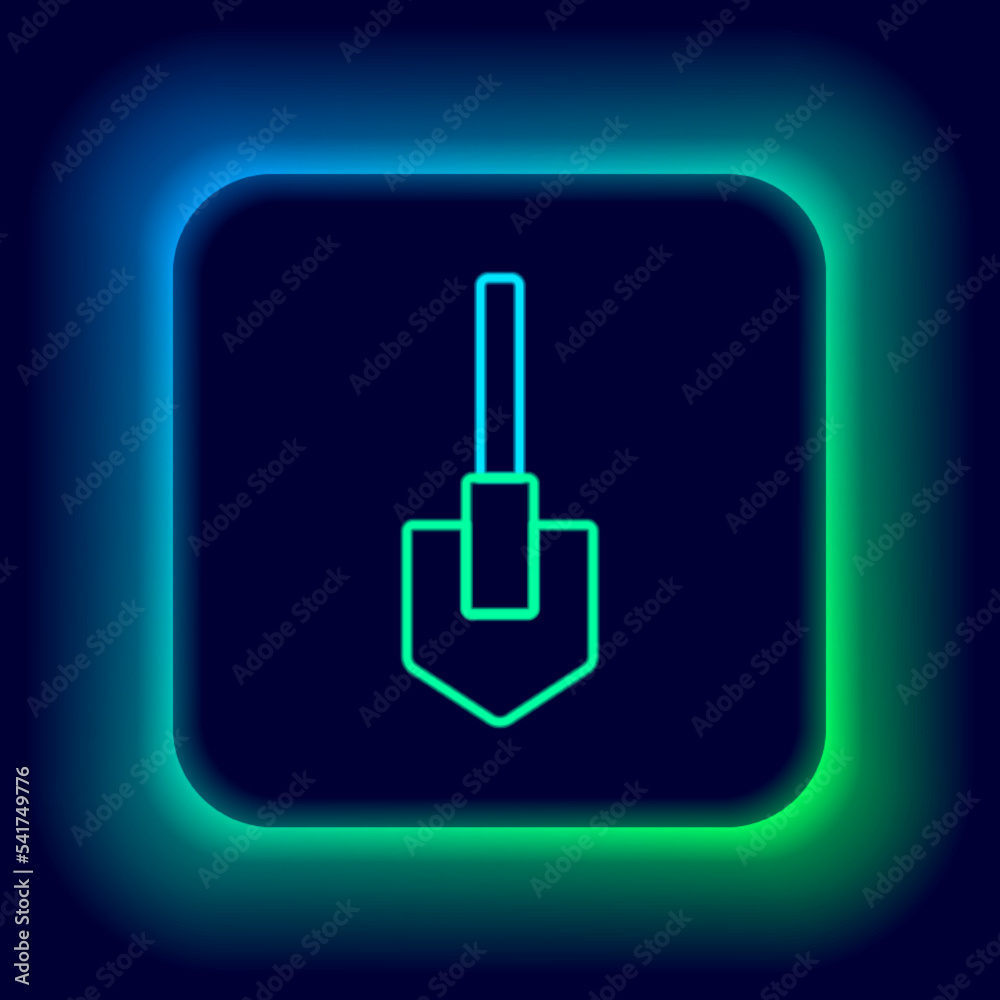 Glowing neon line Shovel icon isolated on black background. Gardening tool. Tool for horticulture, agriculture, farming. Colorful outline concept. Vector Glowing neon line Shovel icon isolated on black background. Gardening tool. Tool for horticulture, agriculture, farming. Colorful outline concept. Vector