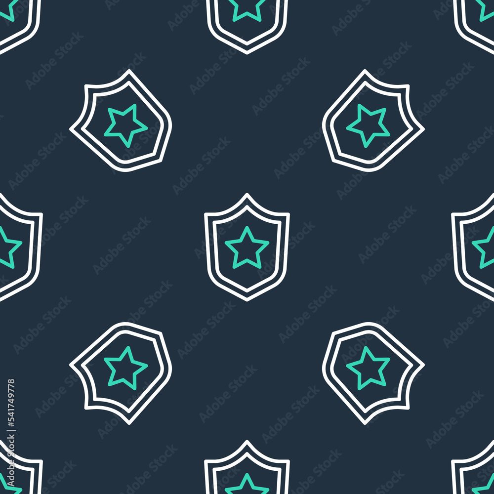 Line Police badge icon isolated seamless pattern on black background. Sheriff badge sign. Shield with star symbol. Vector Line Police badge icon isolated seamless pattern on black background. Sheriff badge sign. Shield with star symbol. Vector