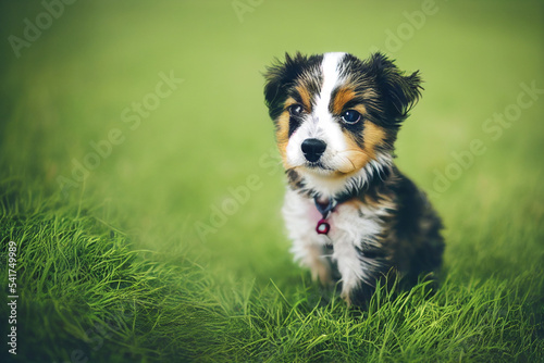 Digital Painting of a cute Puppy on a meadow