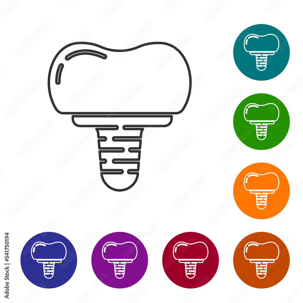 Black line Dental implant icon isolated on white background. Set icons in color circle buttons. Vector Black line Dental implant icon isolated on white background. Set icons in color circle buttons. Vector