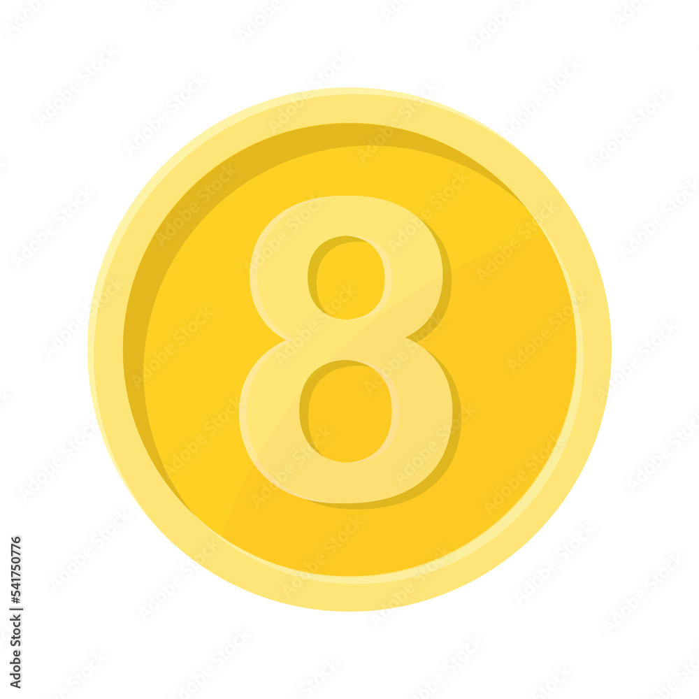 Simple illustration of coin with number eight Concept of internet icon Simple illustration of coin with number eight Concept of internet icon
