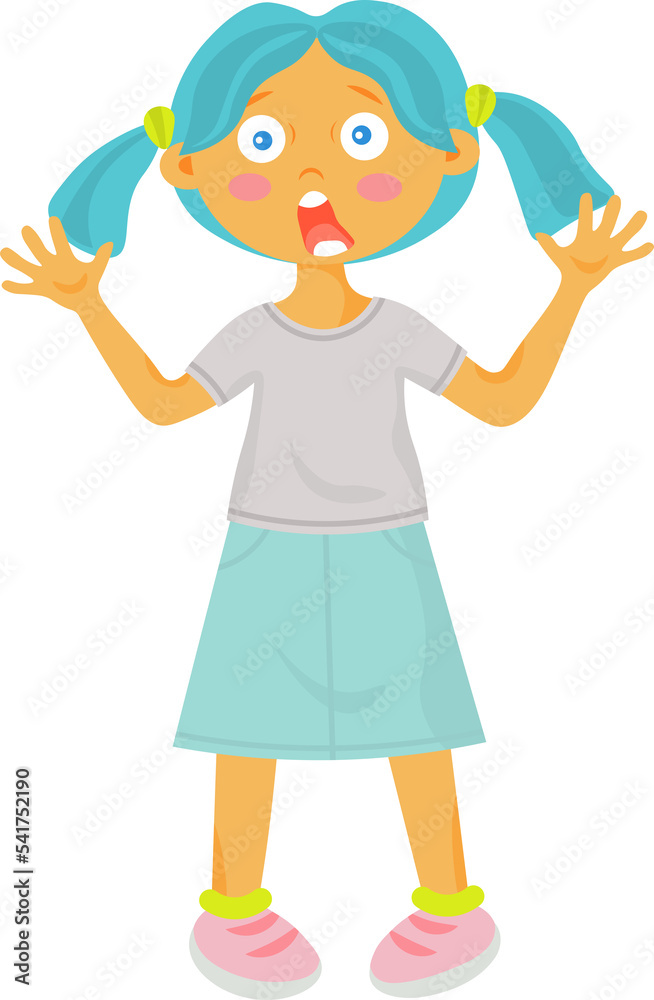 Frightened crying little girl with open mouth. Preschool kid horrified and shouting. Afraid Frightened crying little girl with open mouth. Preschool kid horrified and shouting. Afraid