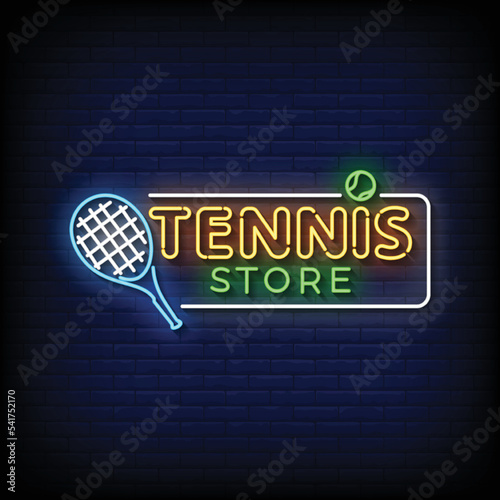 Neon Sign tennis store with brick wall background vector