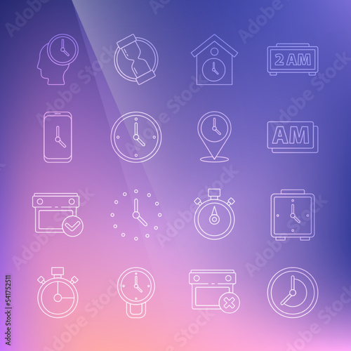 Set line Clock  Alarm clock  AM  Retro wall watch  app mobile  Time Management and Location with icon. Vector