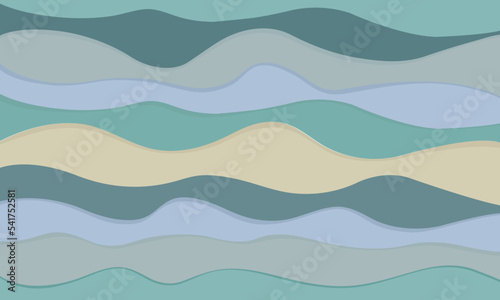 Background with waves in green, grey and sand-yellow colours. Vector illustration for web, print, wrapping, paper, paper bag.