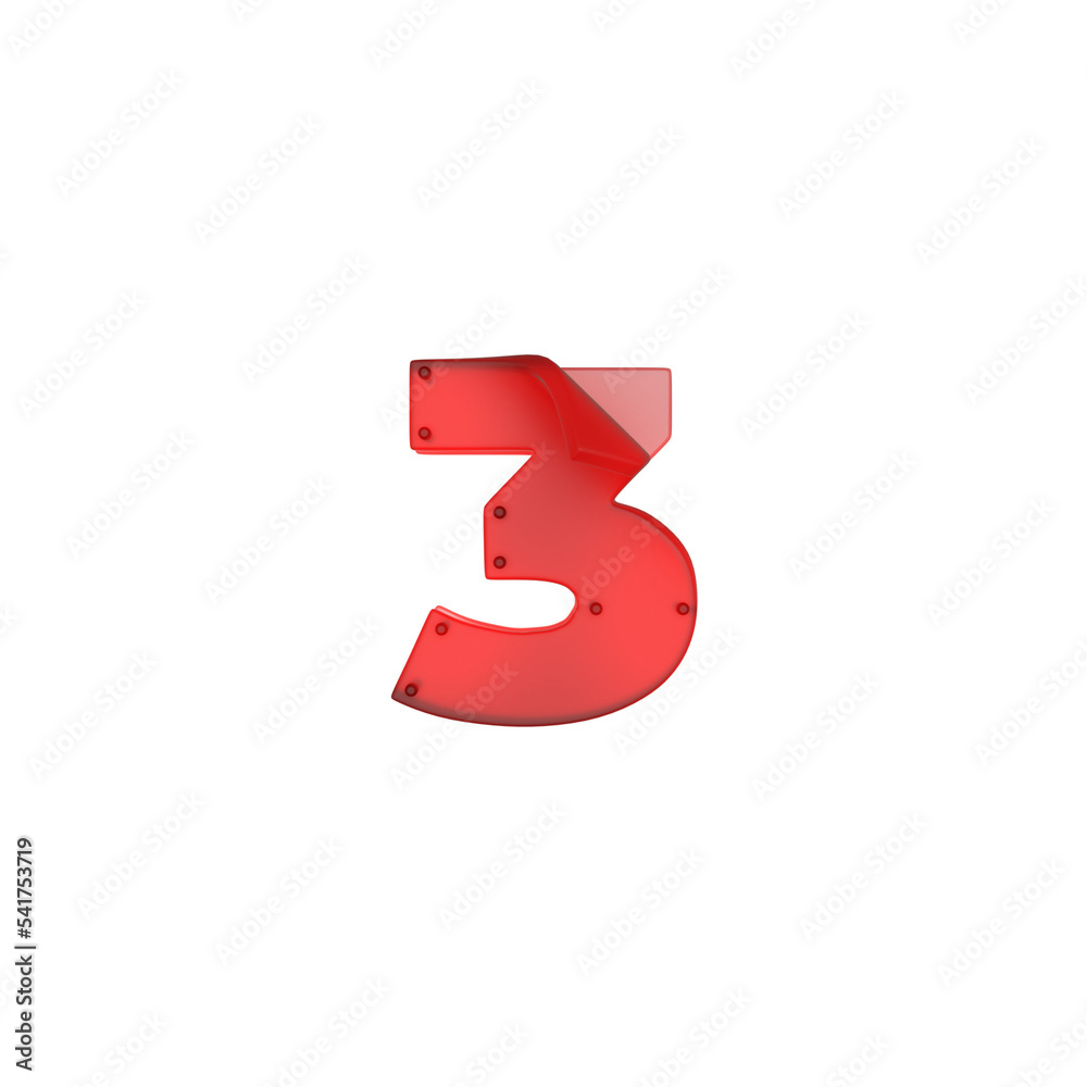 Stylized icon with the number three. Glass layer on digit with wrapped corner Stylized icon with the number three. Glass layer on digit with wrapped corner