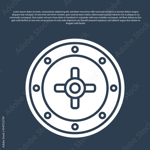 Blue line Safe icon isolated on blue background. The door safe a bank vault with a combination lock. Reliable Data Protection. Vector
