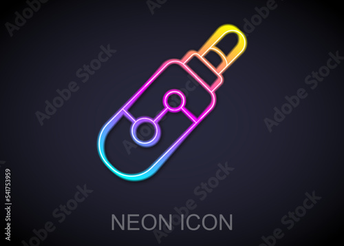 Glowing neon line Electronic cigarette icon isolated on black background. Vape smoking tool. Vaporizer Device. Vector