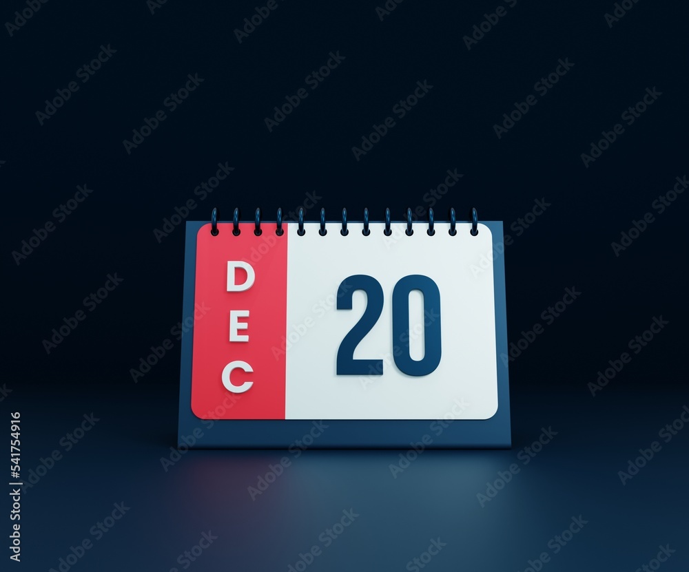 December Realistic Desk Calendar Icon 3D Illustration Date December 20 December Realistic Desk Calendar Icon 3D Illustration Date December 20