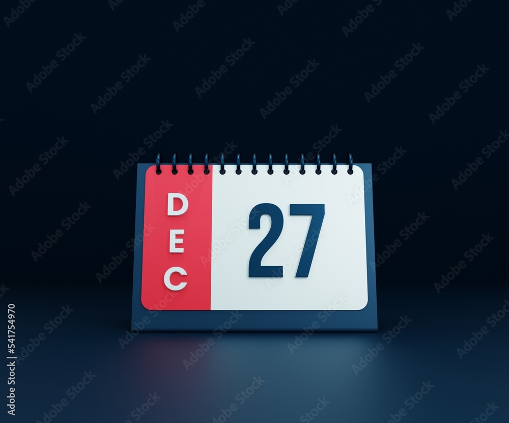 Fototapeta premium December Realistic Desk Calendar Icon 3D Illustration Date December 27