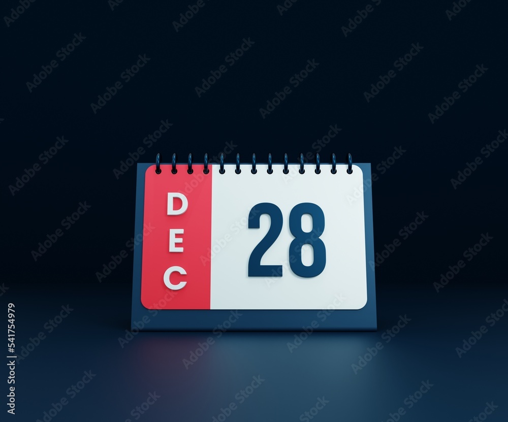 December Realistic Desk Calendar Icon 3D Illustration Date December 28 December Realistic Desk Calendar Icon 3D Illustration Date December 28