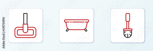 Set line Toilet brush, Mop and Bathtub icon. Vector