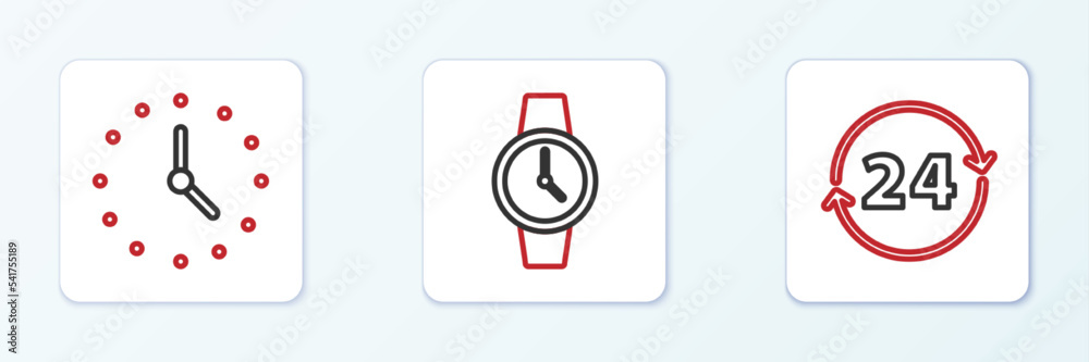 Set line Clock 24 hours, and Wrist watch icon. Vector Set line Clock 24 hours, and Wrist watch icon. Vector