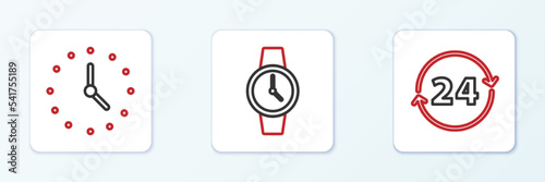 Set line Clock 24 hours, and Wrist watch icon. Vector