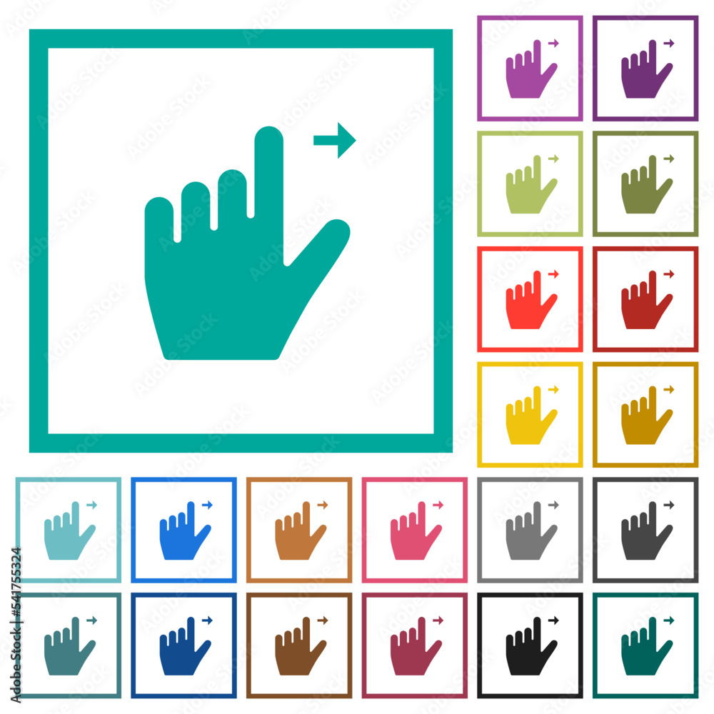 Fototapeta premium Left handed move right gesture flat color icons with quadrant frames