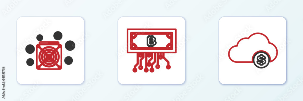 Set line Cryptocurrency cloud mining, ASIC Miner and bitcoin with circuit icon. Vector Set line Cryptocurrency cloud mining, ASIC Miner and bitcoin with circuit icon. Vector