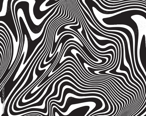 Line art optical art. Abstract psychedelic background. Monochrome background. Optical illusion style. Black dark background. . Graphic ornament. Vector template