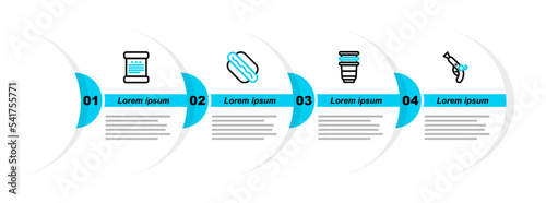 Set line Vintage pistols, Paper glass, Hotdog sandwich and Declaration of independence icon. Vector