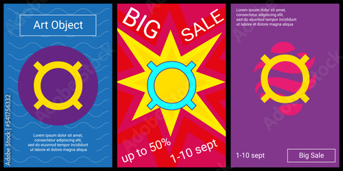 Trendy retro posters for organizing sales and other events. Large currency sign in the center of each poster. Vector illustration on black background
