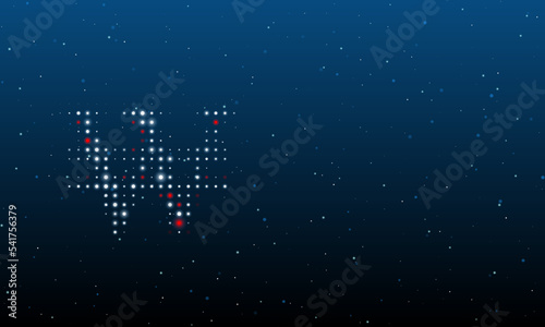 On the left is the Korean won symbol filled with white dots. Background pattern from dots and circles of different shades. Vector illustration on blue background with stars