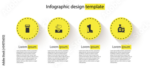 Set Can container for milk, Seeds, Waterproof rubber boot and Pack full seeds plant. Business infographic template. Vector