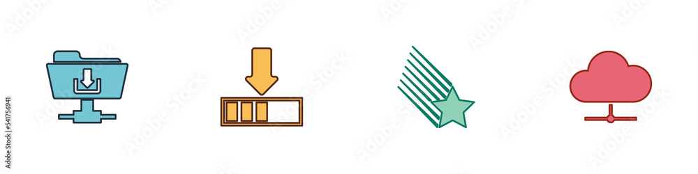 Set FTP folder download, Loading, Falling star and Network cloud connection icon. Vector Set FTP folder download, Loading, Falling star and Network cloud connection icon. Vector