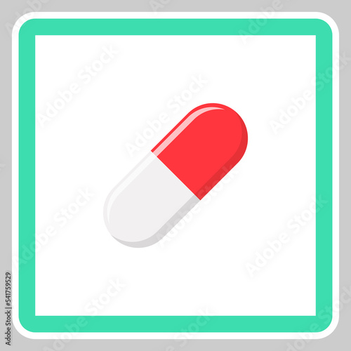 Red Pill Capsule, Medicine, vector mark symbols green style. Isolated icon.