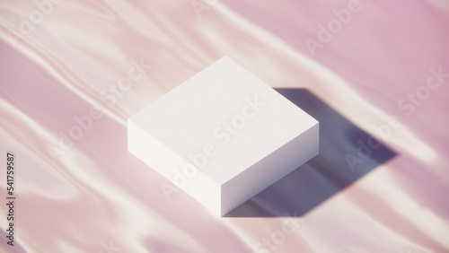 Abstract wave background with 3D white box (square) display stands. light pink and light cream gradient wave background. Design for 3D Mock up product, artwork, background, template, presentation.