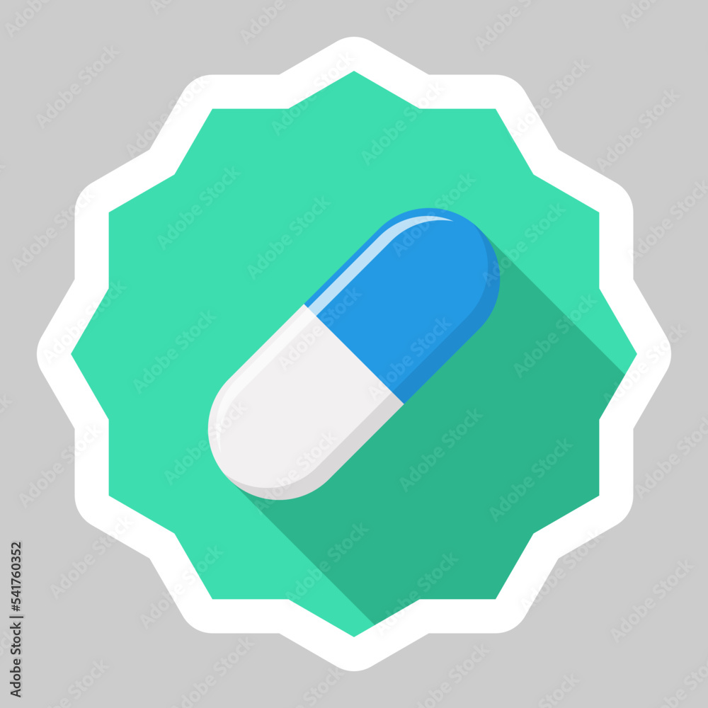 Blue Pill Capsule, Medicine, vector mark symbols green style. White Stroke design. Isolated icon.