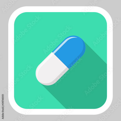 Blue Pill Capsule, Medicine, vector mark symbols green style. White Stroke design. Isolated icon.