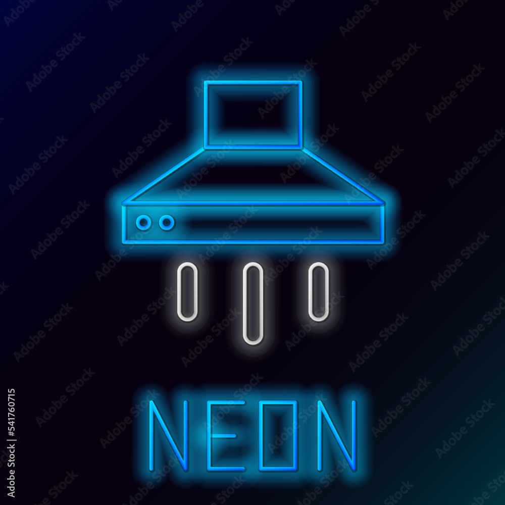 Glowing neon line Kitchen extractor fan icon isolated on black background. Cooker hood. Kitchen exhaust. Household appliance. Colorful outline concept. Vector Glowing neon line Kitchen extractor fan icon isolated on black background. Cooker hood. Kitchen exhaust. Household appliance. Colorful outline concept. Vector