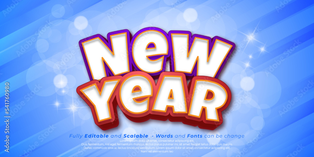 Fototapeta premium New year text editable 3D style with blue background