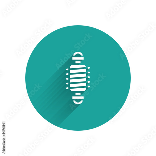 White Bicycle suspension icon isolated with long shadow. Green circle button. Vector