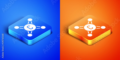 Isometric Water tap icon isolated on blue and orange background. Square button. Vector