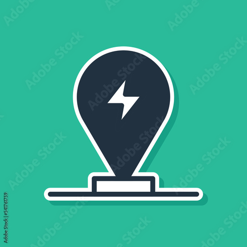 Blue Charging parking electric car icon isolated on green background. Vector