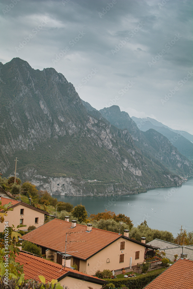 Monte Bronzone view on Lake Iseo in Northern Italy -  Stories vertical format and wallpaper, near Brescia and Bergamo cities in autumn