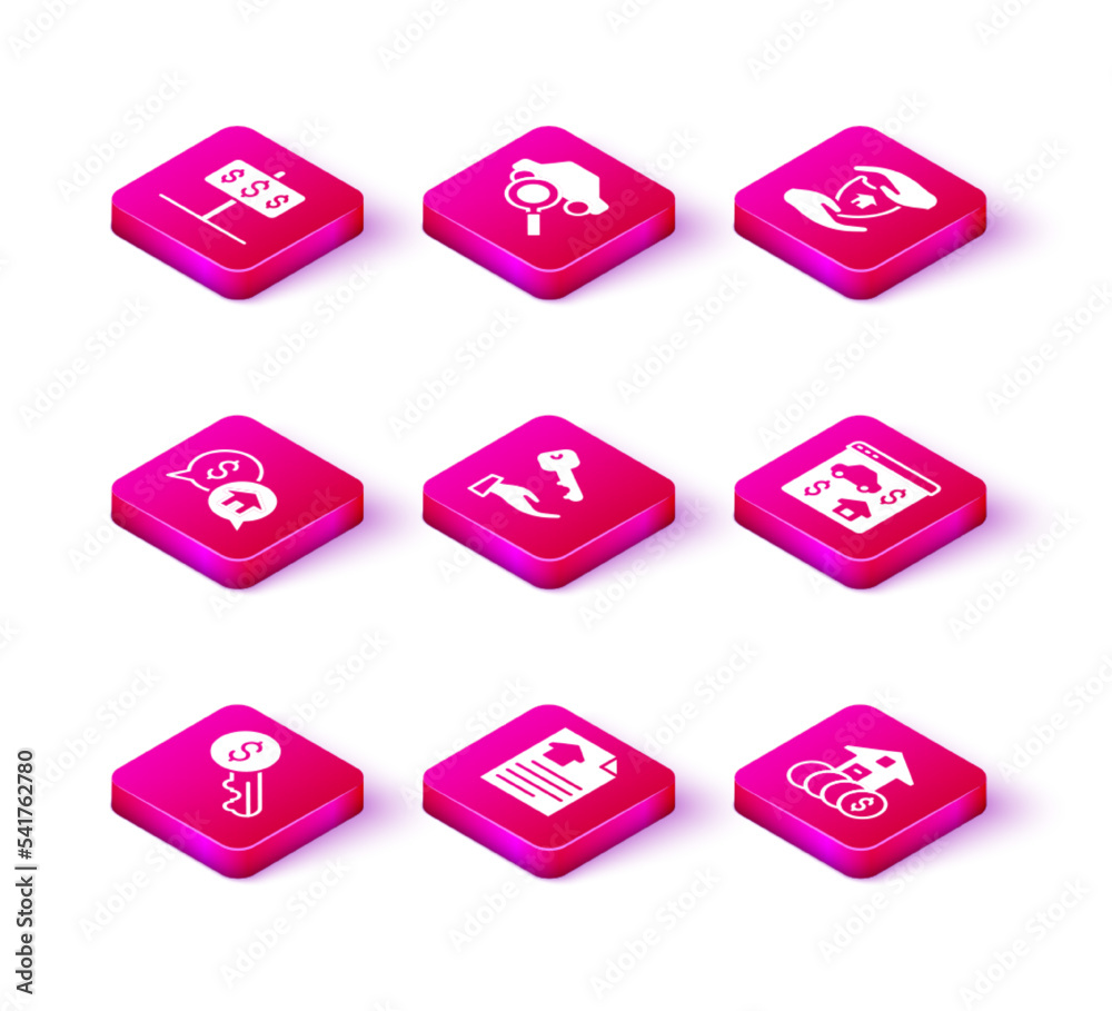 Set Rent key, House contract, Price negotiation, with dollar, Online real estate, shield and Car sharing icon. Vector Set Rent key, House contract, Price negotiation, with dollar, Online real estate, shield and Car sharing icon. Vector