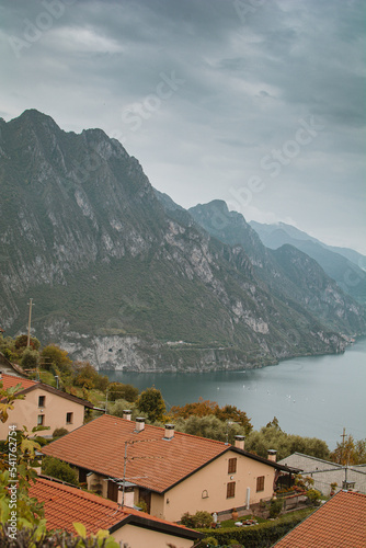Monte Bronzone view on Lake Iseo in Northern Italy - Stories vertical format and wallpaper, near Brescia and Bergamo cities in autumn