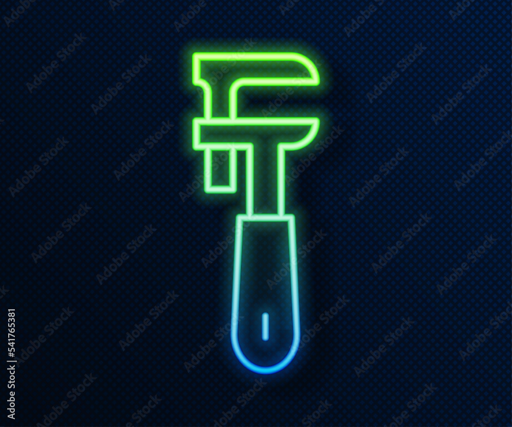 Glowing neon line Pipe adjustable wrench icon isolated on blue background. Vector Glowing neon line Pipe adjustable wrench icon isolated on blue background. Vector
