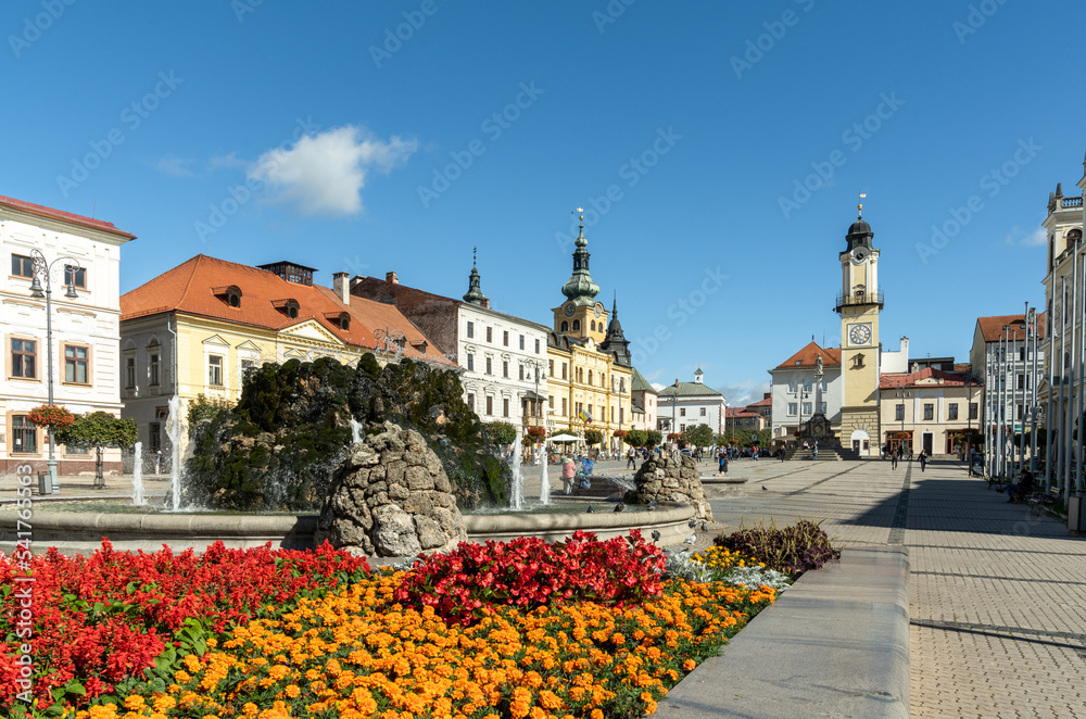 view of the main city square in the historic city center of Banska Bystrica