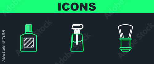 Set line Shaving brush, Aftershave and Cream or lotion cosmetic tube icon. Vector