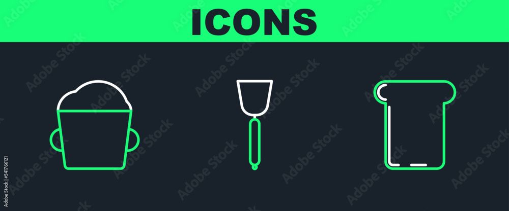 Set line Bread toast, Bakery bowl dough and Spatula icon. Vector Set line Bread toast, Bakery bowl dough and Spatula icon. Vector