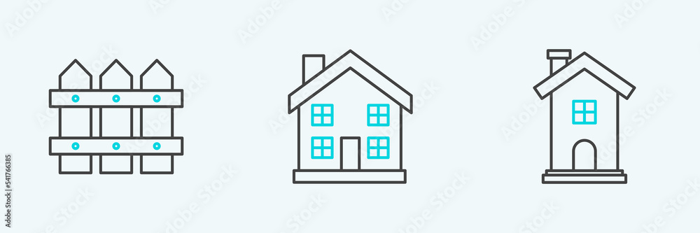 Set line Home symbol, Garden fence wooden and icon. Vector Set line Home symbol, Garden fence wooden and icon. Vector