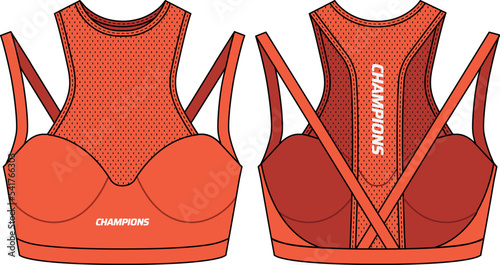 Women Sports bra support top active sports Jersey design flat sketch fashion Illustration suitable for girls and Ladies, Vest for Swim, yoga, gym, running and sports activity